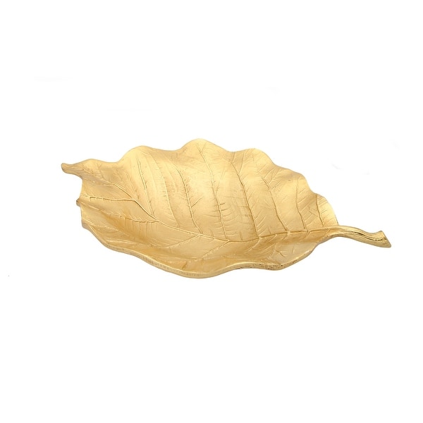 slide 2 of 3, Alice Pazkus 12.5"L Gold Leaf Shaped Shallow Bowl