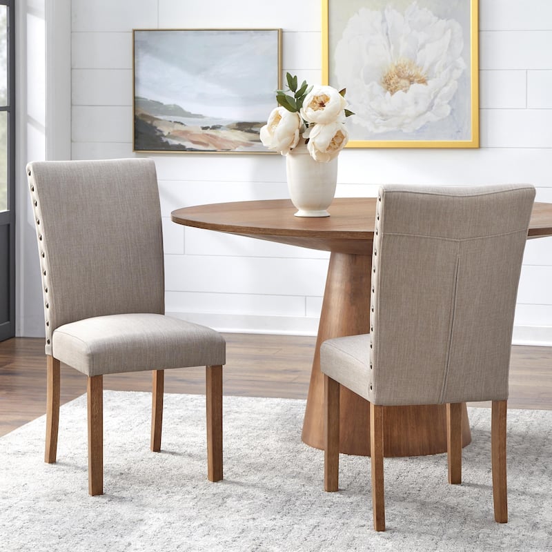 Simple Living Atwood Nailhead Parson Dining Chairs (Set of 2) - Set of 2 - Beige