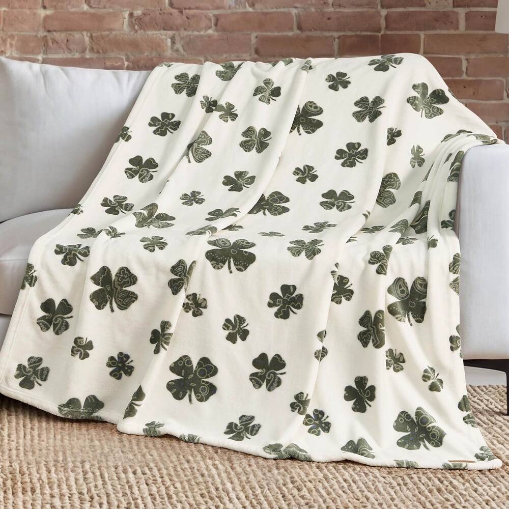 Lucky Brand Lucky Clovers Plush Throw Blankets