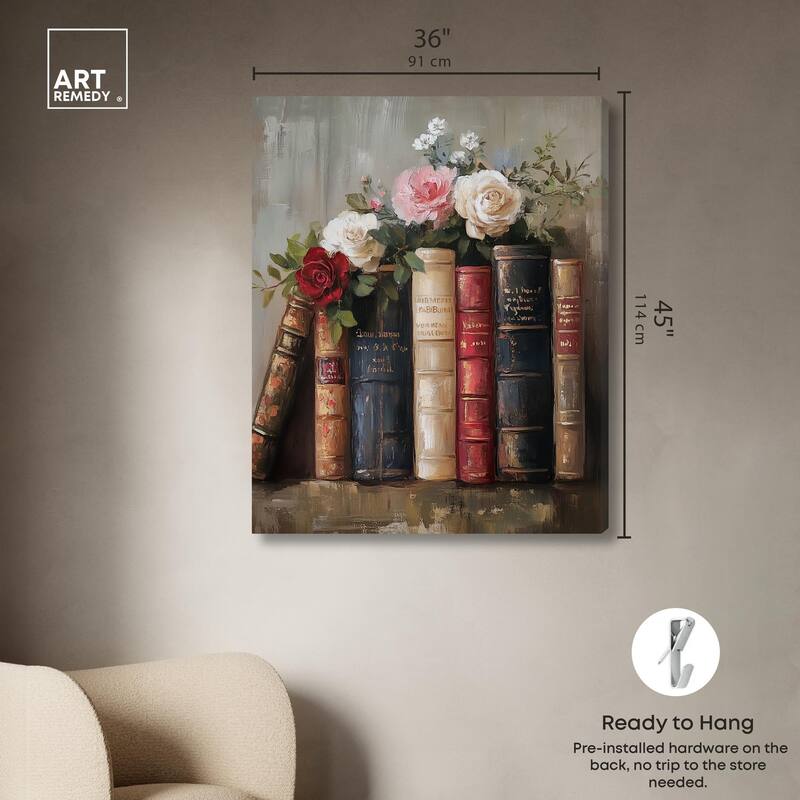 Bookshelf Bouquet I Canvas by Art Remedy, Gallery Wrapped