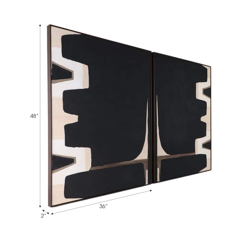 Wood Canvas Wall Arts Abstract Design Panels (Set of 2) - 48" Black