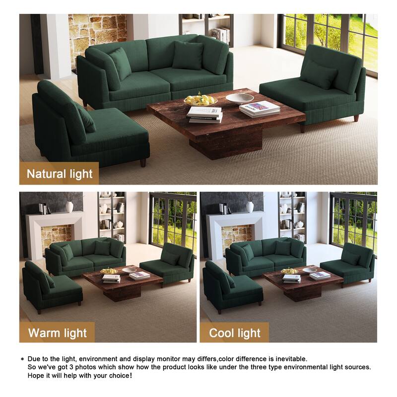 4-Piece Modern Corduroy Modular Sectional Sofa with pillows For Living Room
