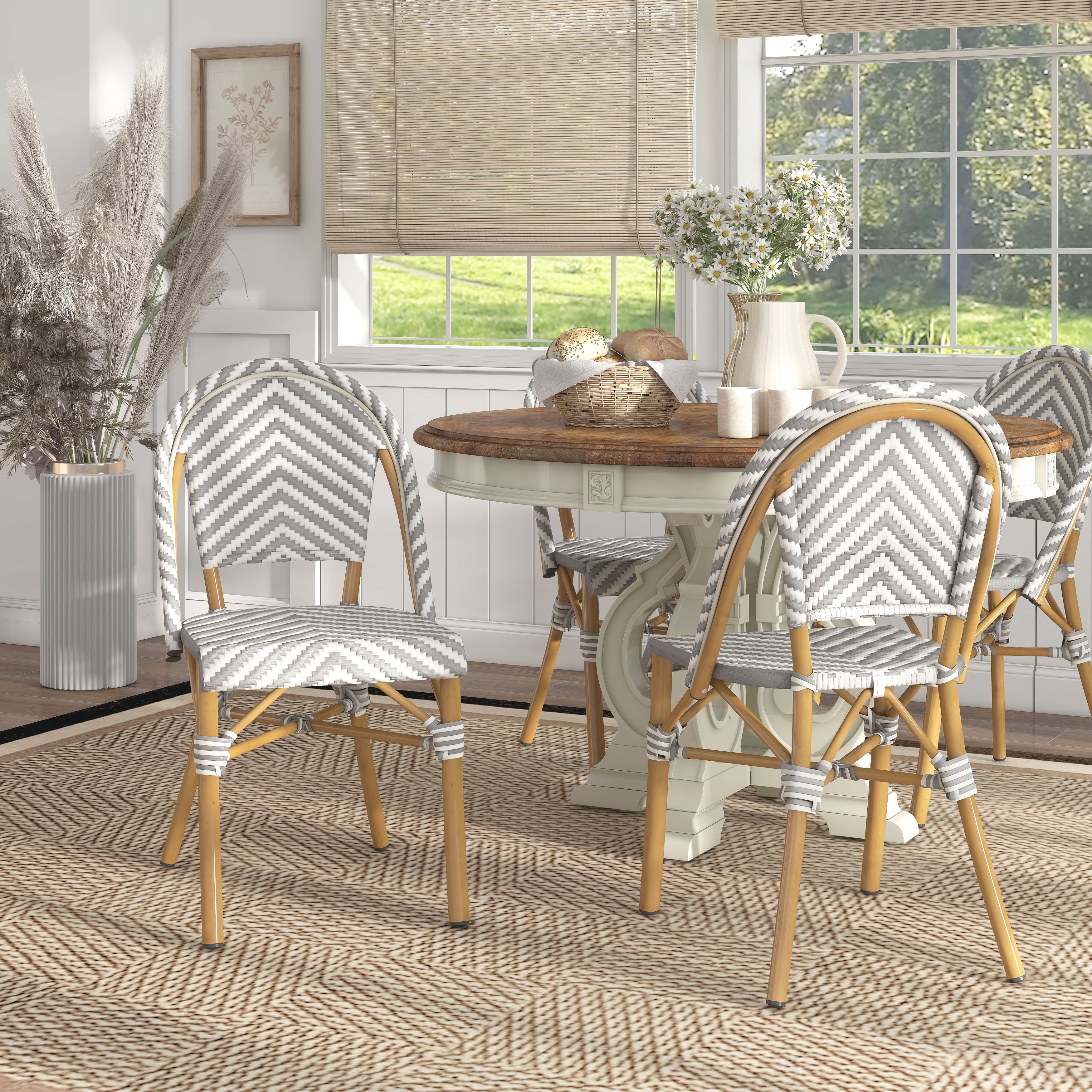 Irene French Chevron Wicker Patio Dining Chairs by Furniture-image
