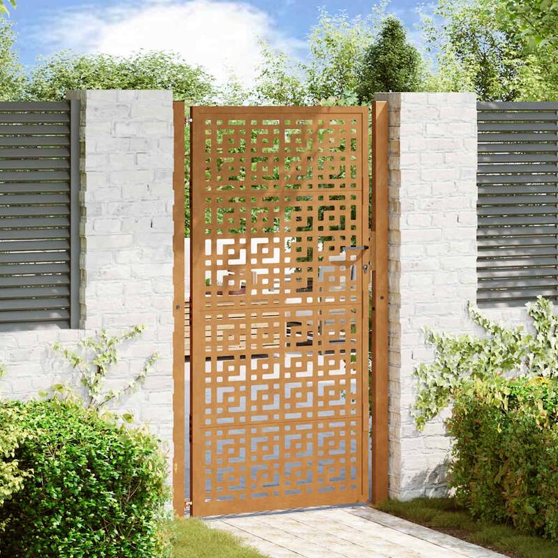 vidaXL Garden Gate Black Steel Leaf Design - Brown (2)