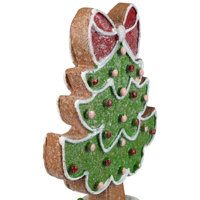 Gingerbread Cookie Christmas Tree with Bow Decoration - 8"