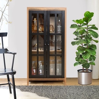 Natural Wood Glass 2-Door 47.25" H Accent Curio Cabinet - 47.25" H x 23.26" W x 13.81" D
