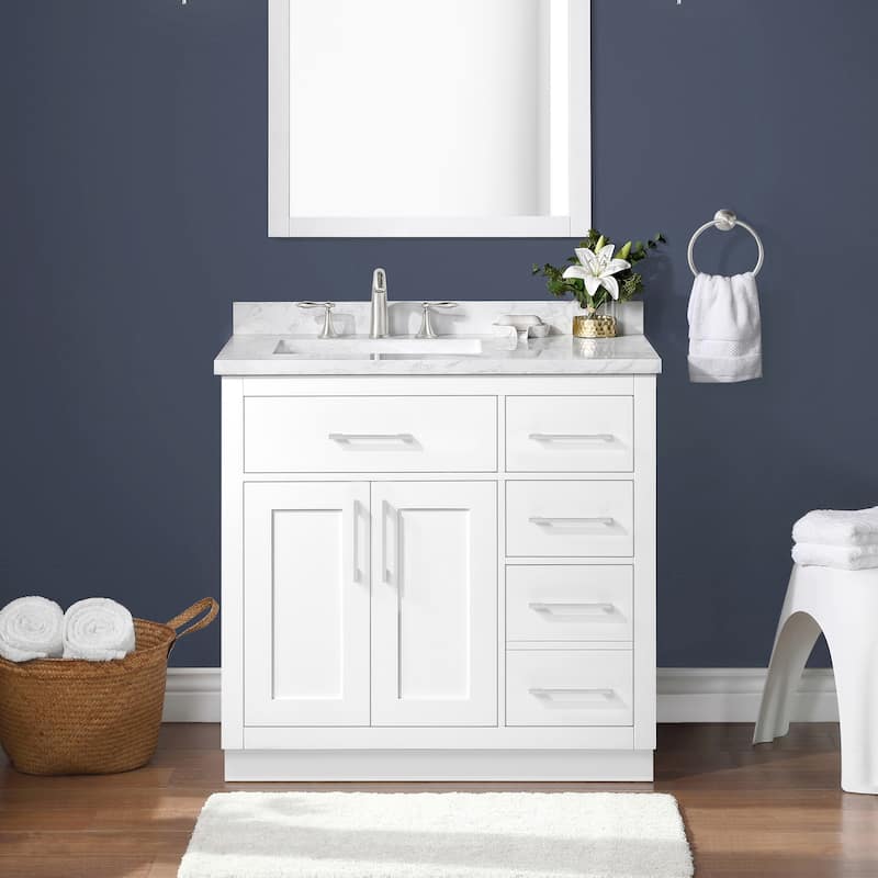 Athea Bathroom Vanity with White Engineered Marble Top - 36" - Pure White