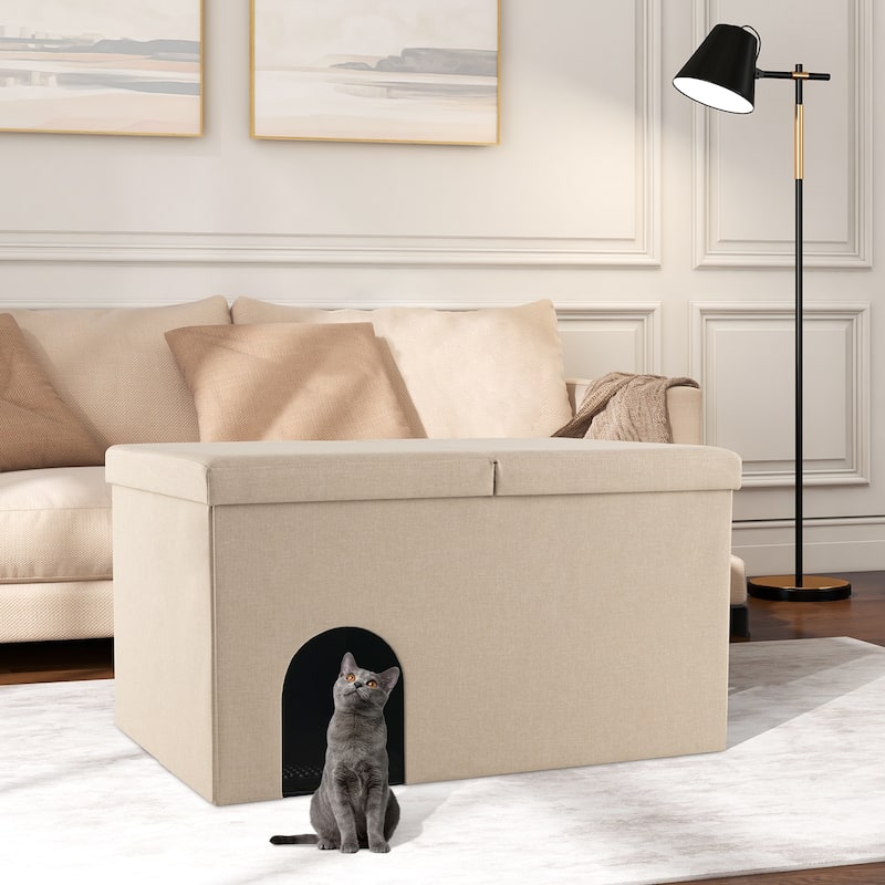 Cat Litter Box Enclosure Hidden Furniture with Urine Proof Litter Mat - 35.5" x 20" x 20" (L x W x H)