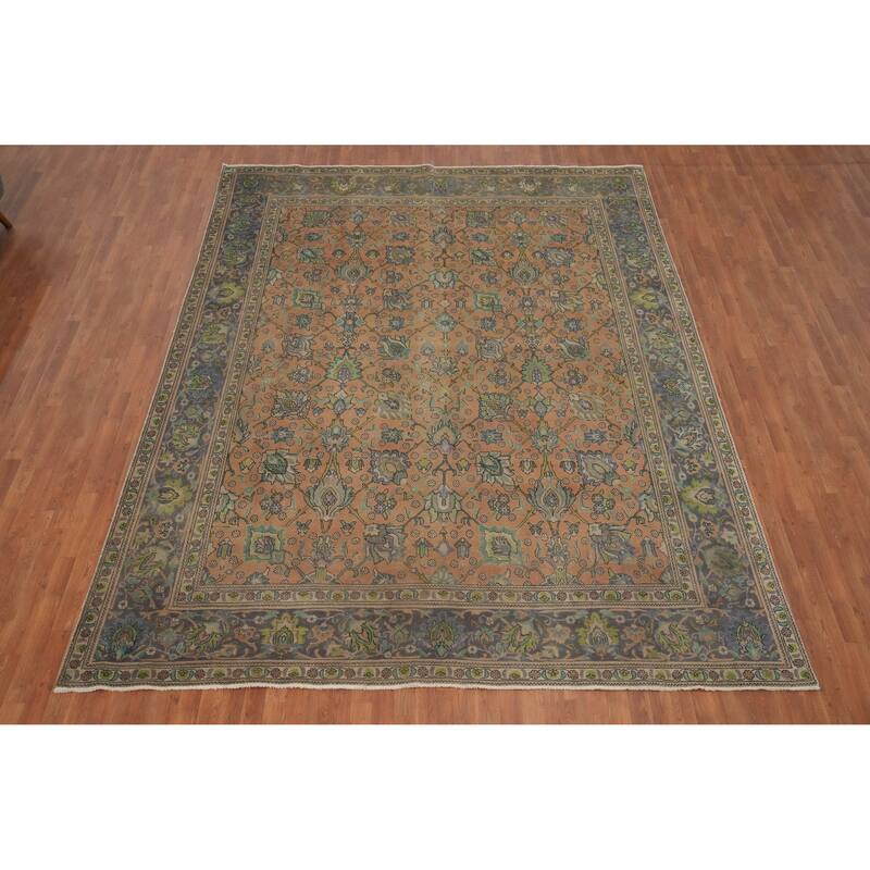 Hand Knotted Oriental 100% Wool Carpet Traditional All-Over Oranges & Rust Tabriz Area Rug - 12' 2'' X 9' 8''