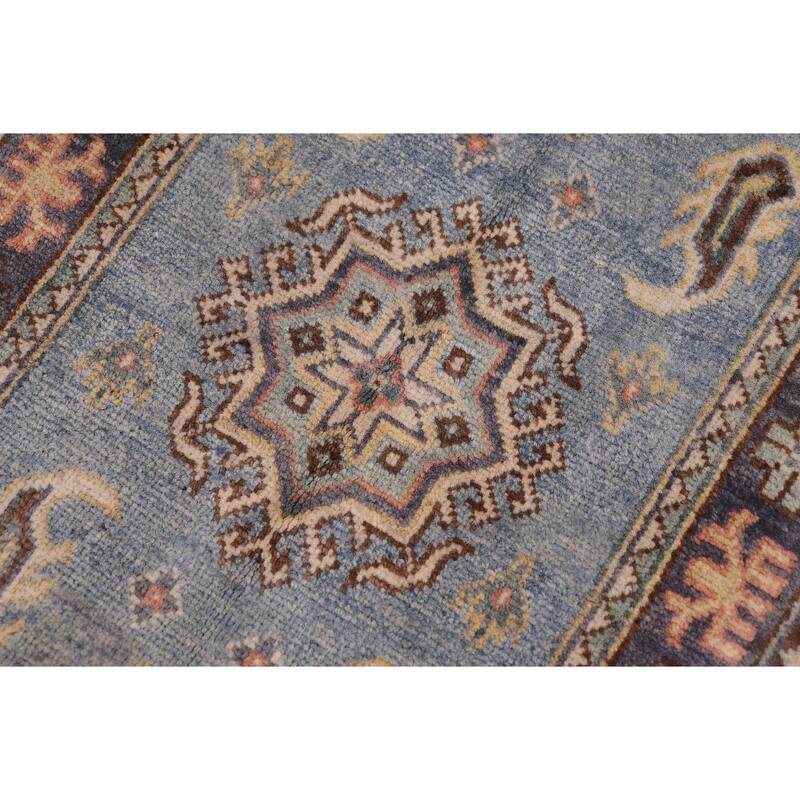Tribal Kazak Allan Light Blue/Gray Wool Rug - 2'0'' x 3'0''