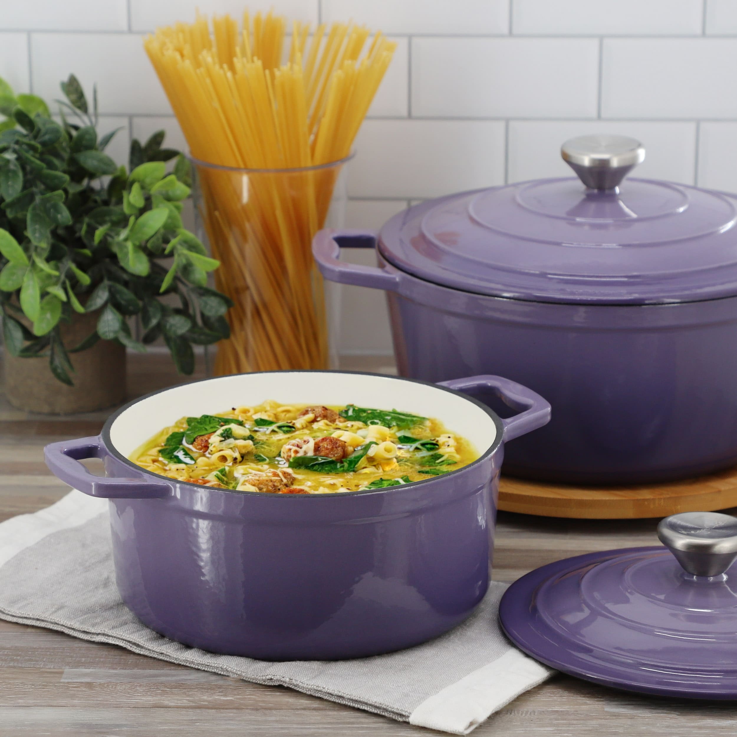 MegaChef 2.7 Quart Round Enameled Cast Iron Casserole in Gradient