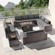 preview thumbnail 48 of 125, Kullavik 13 Pieces Outdoor Patio Furniture Set with Fire Pit Table w/ Wide Armrests w/Metal Firepit - Grey