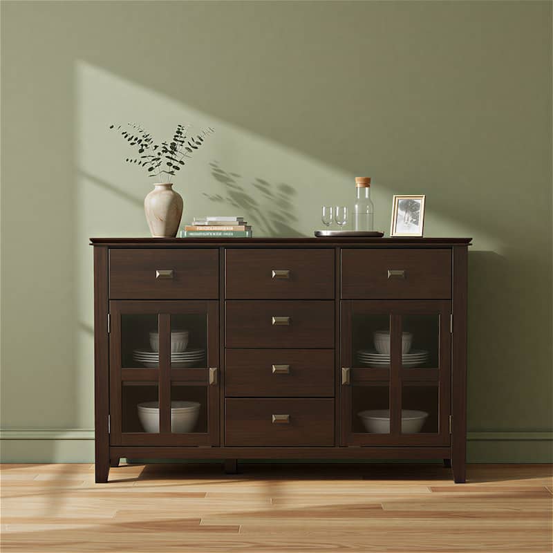 WYNDENHALL Stratford Solid Wood Transitional Sideboard Buffet - 54 inch Wide - Dark Chestnut Brown