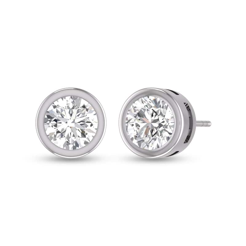 Marquee Lab Grown 1 Carat Round Bezel Set Solitaire Diamond Earrings in 14K White Gold