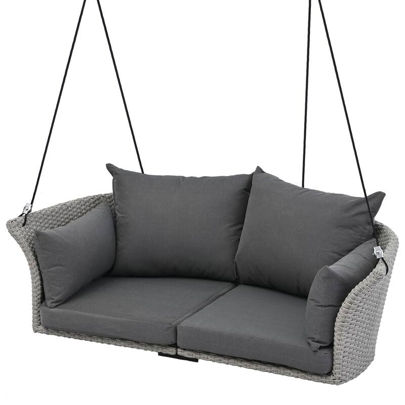 All-Weather Woven Swing Chair for Two, Outdoor Hanging Chair with Adjustable Ropes & Waterproof Cushions