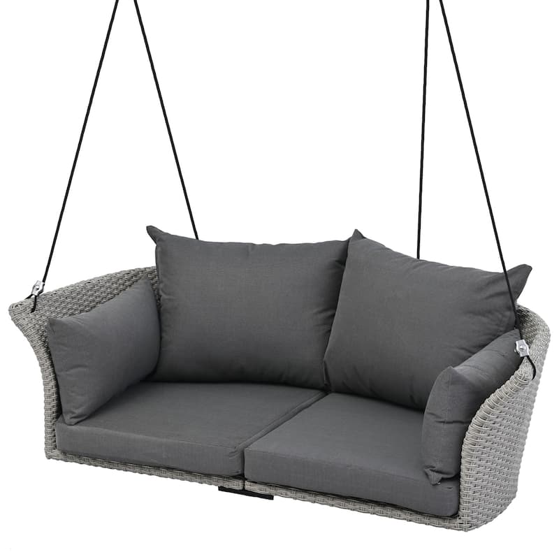 Wicker Hanging Swing Chair for 2 with Includes Cushion and Pillows,Adjustable Ropes-500lb Capacity
