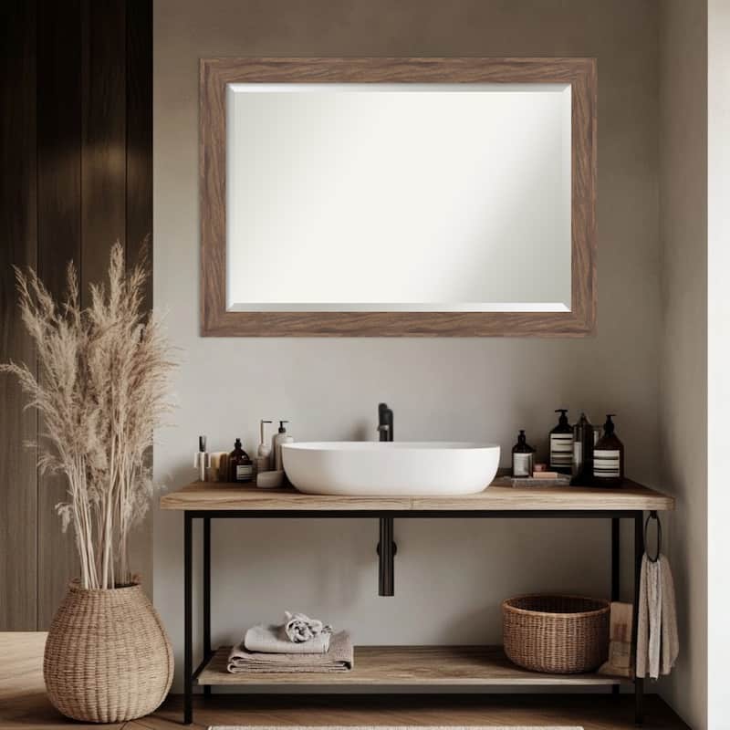 Pia Medium Brown Beveled Framed Bathroom Vanity Wall Mirror - Pia Medium Brown