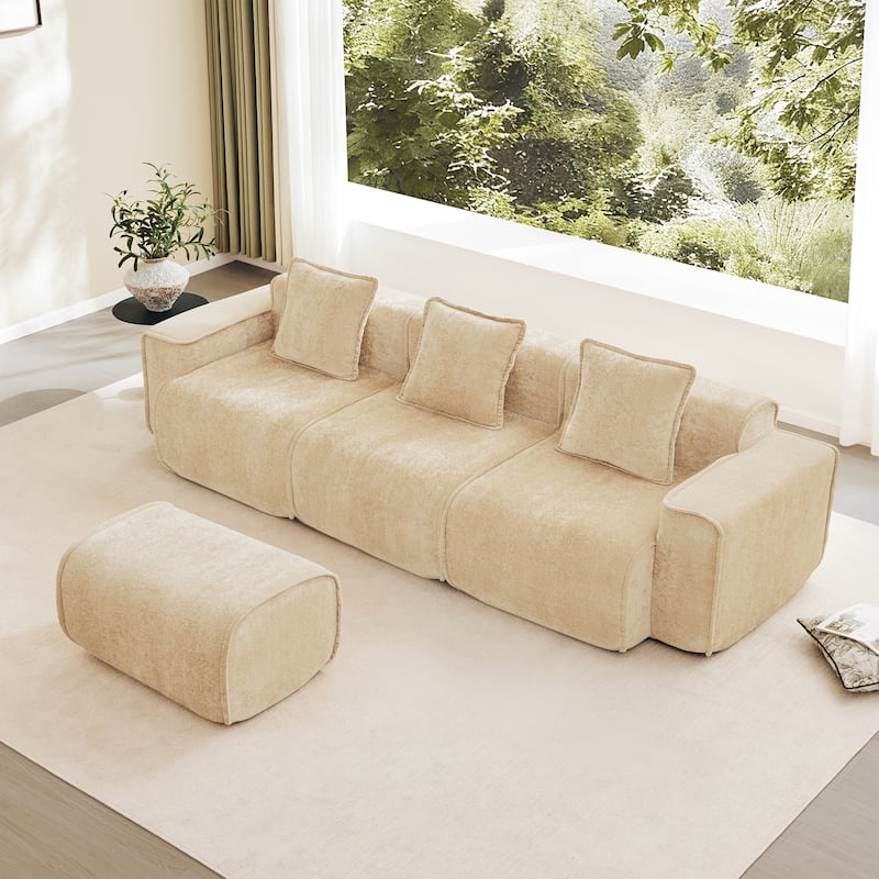 GDFStudio - Streamlined Velvet 3-Seater 108.66" L-Shaped Modular Boneless Sofa with Ottoman