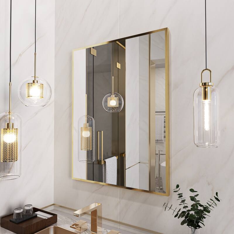 QuivaraView Wall Mounted Aluminum Frame Bathroom Vanity Mirror - 28" x 36" - Brushed Gold