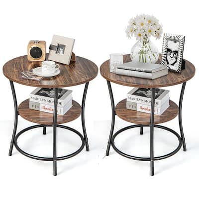 Costway 2 PCS 2-Tier Sofa Side End Table Round Nightstand with Sturdy - See Details