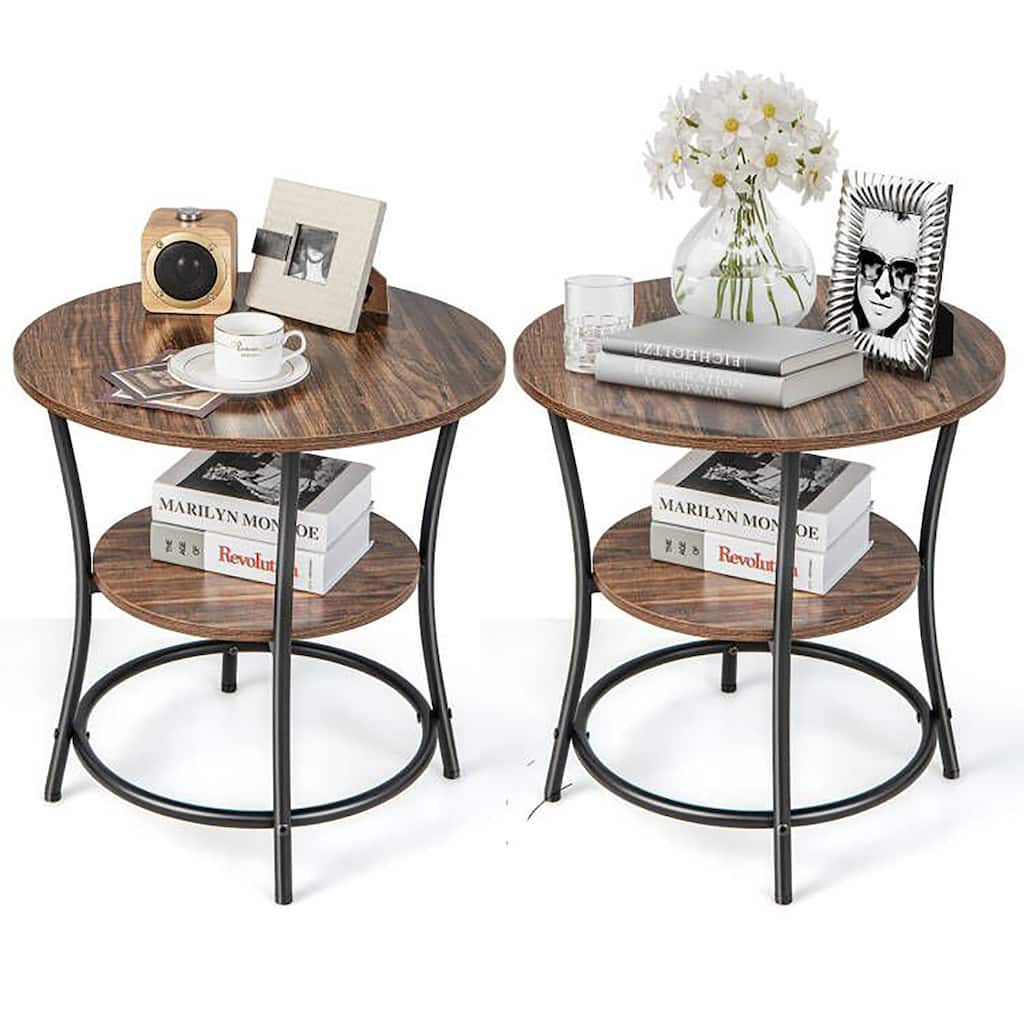 Costway 2 PCS 2-Tier Sofa Side End Table Round Nightstand with Sturdy - See Details