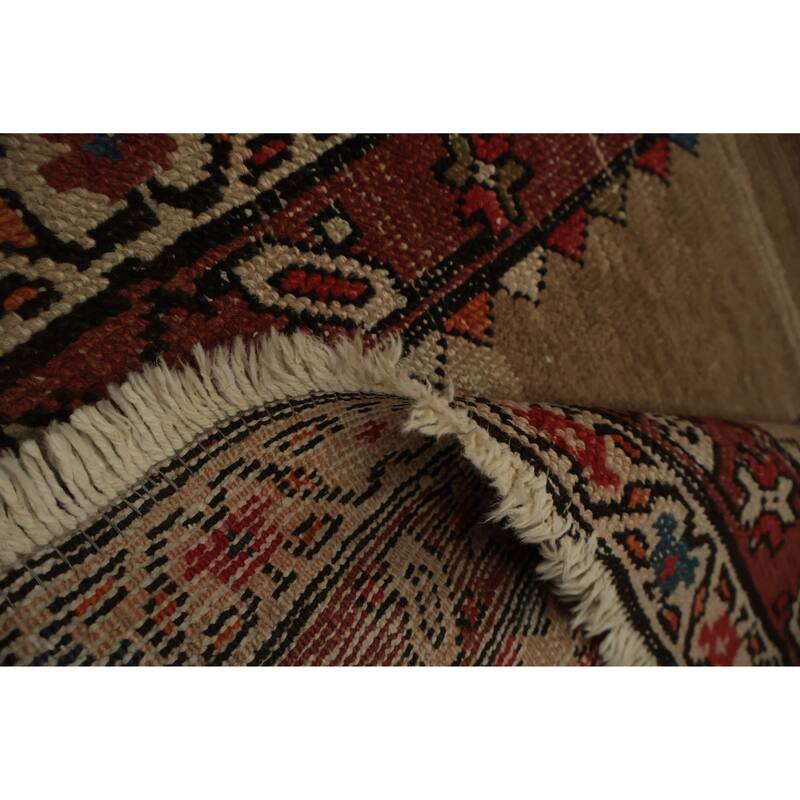 Hand Knotted Oriental 100% Wool Carpet Traditional Geometric Beige & Ivories Sarab Runner Rug - 12' 6'' X 2' 9''