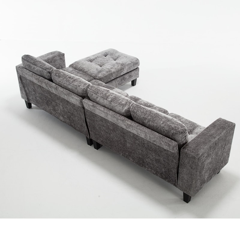 5 Seat Modular Convertible Sectional L Shaped Sofa with Storage Ottoman, Gray, Chenille