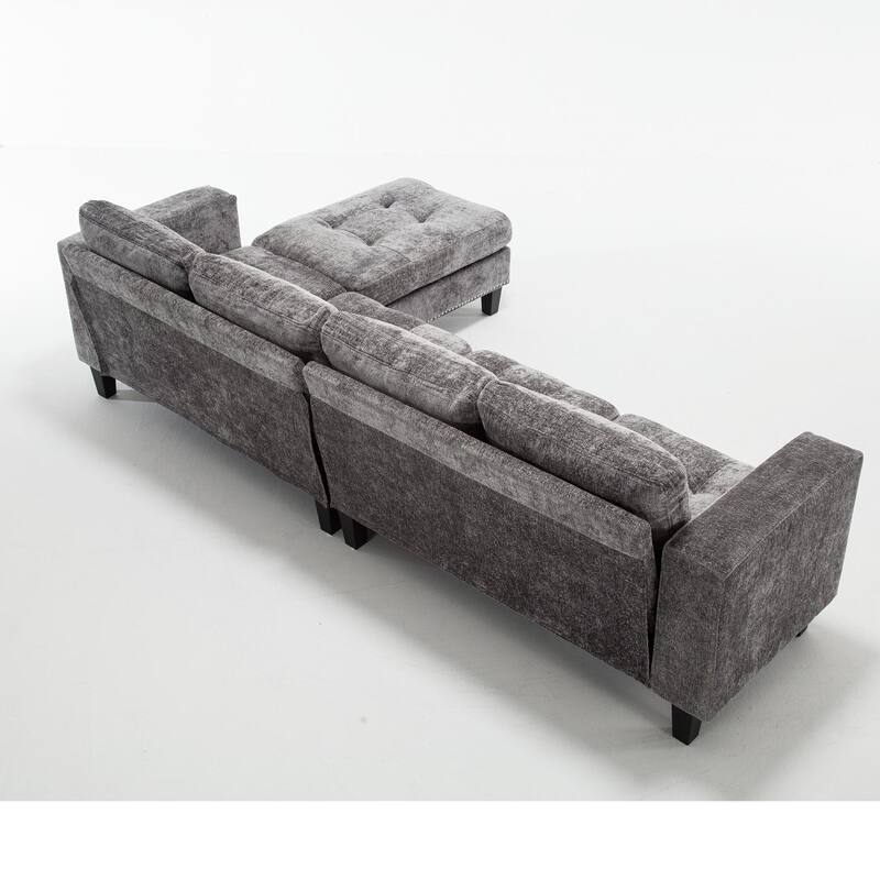 Grey 104.5'' L-Shaped Modular 5 Seat Sectional Sofa with Storage Ottoman, Reversible Chaise and 4 Back Cushions