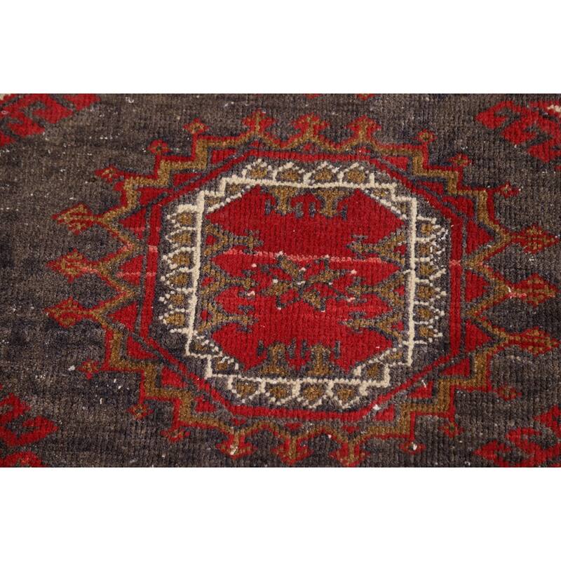 Distressed Geometric Balouch Persian Area Rug Handmade Wool Carpet - 3'6" x 6'9"