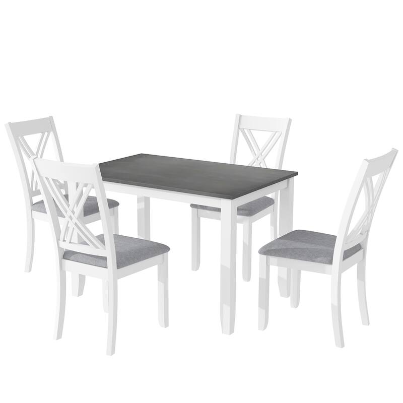 Rustic Minimalist Wood 5-Piece Dining Table Set with 4 X-Back Chairs