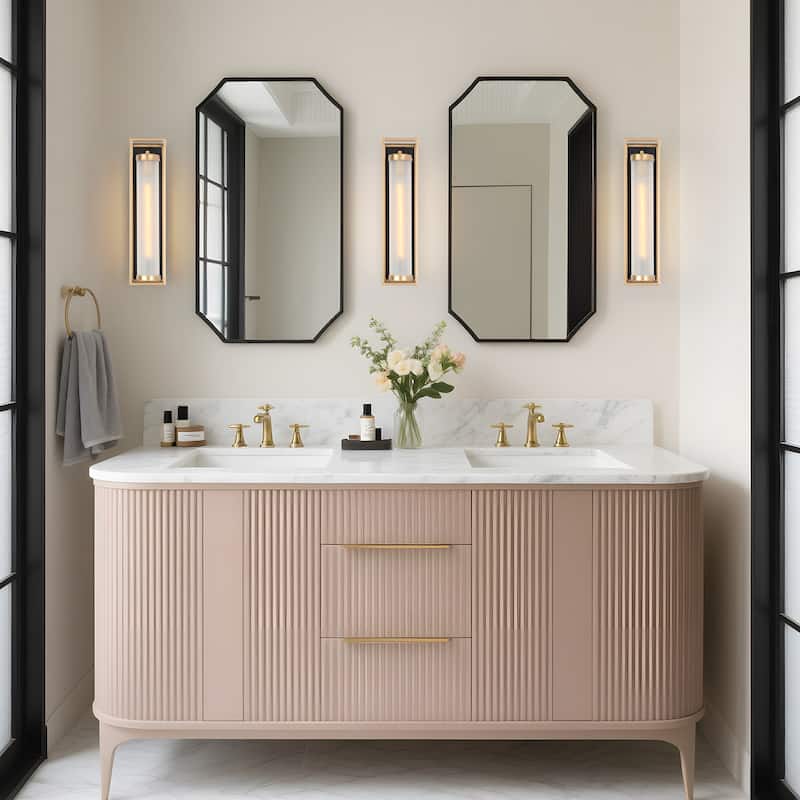 1-Light Modern Black Gold Wall Sconce Cylindrical Frosted Glass Bathroom Vanity Lights for Bathroom - 4.5" L x 5" W x 18" H