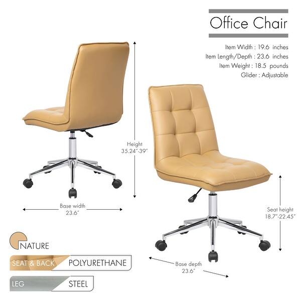 dimension image slide 3 of 3, Porthos Home Leona Adjustable Steel and Faux Leather Office Chair