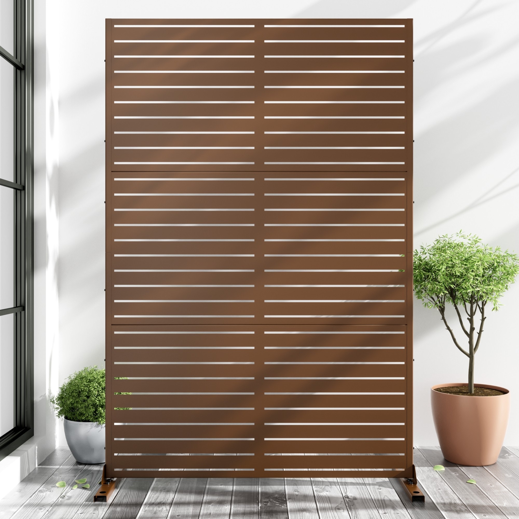 Outdoor Freestanding Metal Privacy Screen Decorative Slatted Partition Panel for Patio Garden Balcony
