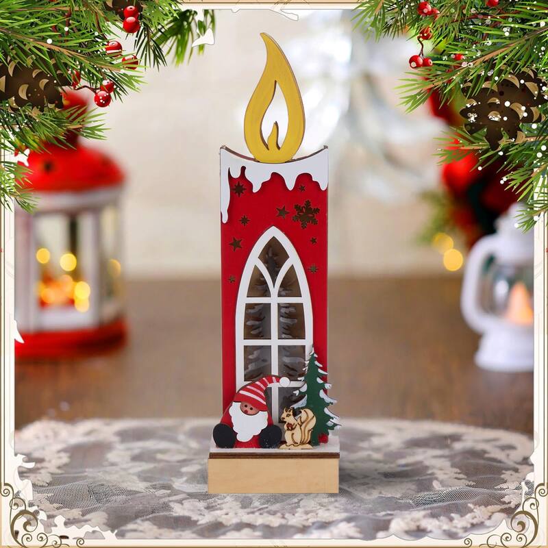 Merry Christmas Wooden Candle Light-Up Decor - Festive Seasonal Home Ornament - 1.96'H X 3.54'W X 12.44'D