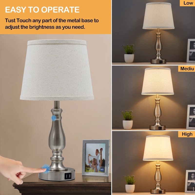 Lamps for Bedrooms Set of 2, Touch Bedside Table Lamp with USB Ports