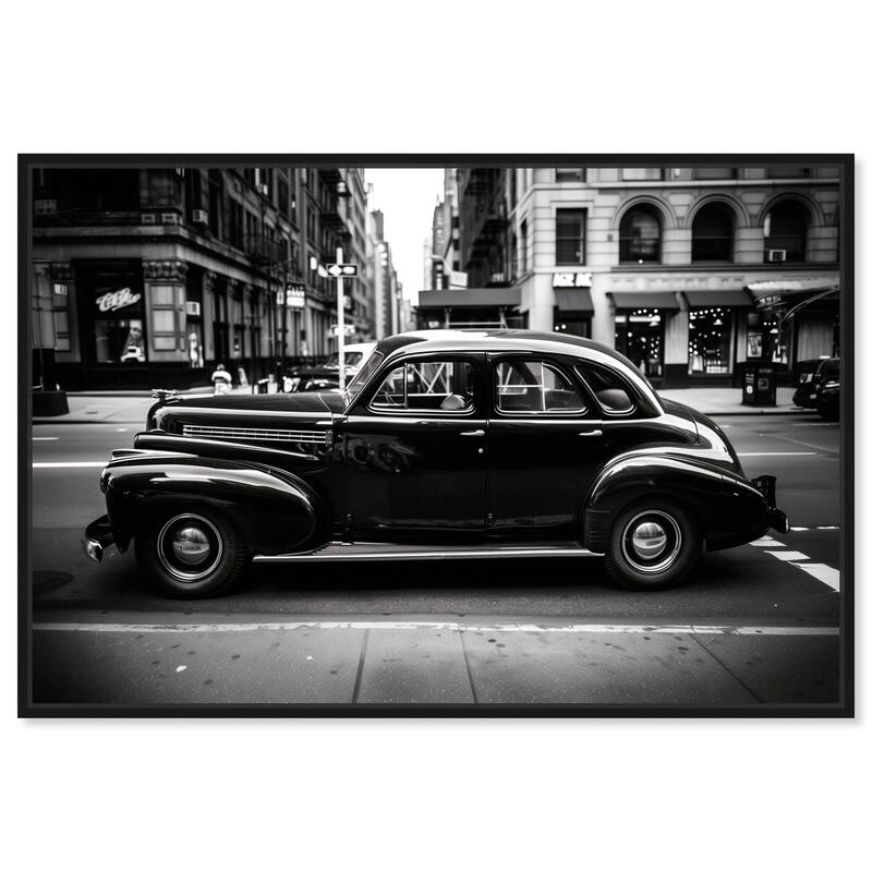 Vintage Car in New York Canvas by Art Remedy - Black - 15" x 10"