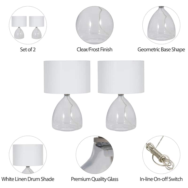 Sagebrook Home Modern Neutral 18"H Glass Solid Color Geometric Table Lamp, Set Of 2 - 12" x 12" x 18"