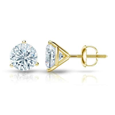 Auriya 2ctw 3 Prong Martini Set Round Diamond Stud Earrings 14K Gold Certified