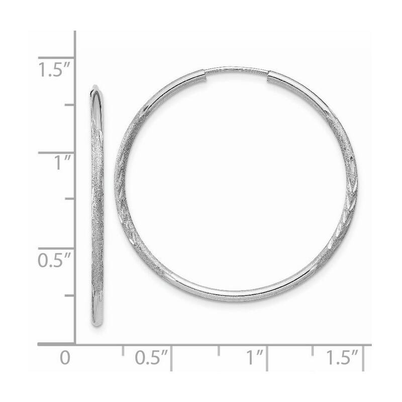Curata 14k White Gold Polished tube 1.5x31mm Sparkle Cut Endless Hoop Earrings