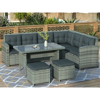 Overstockleisure Zone 6 Piece Patio Outdoor Sectional Sofa With Glass Table And Ottomans Grey Dailymail