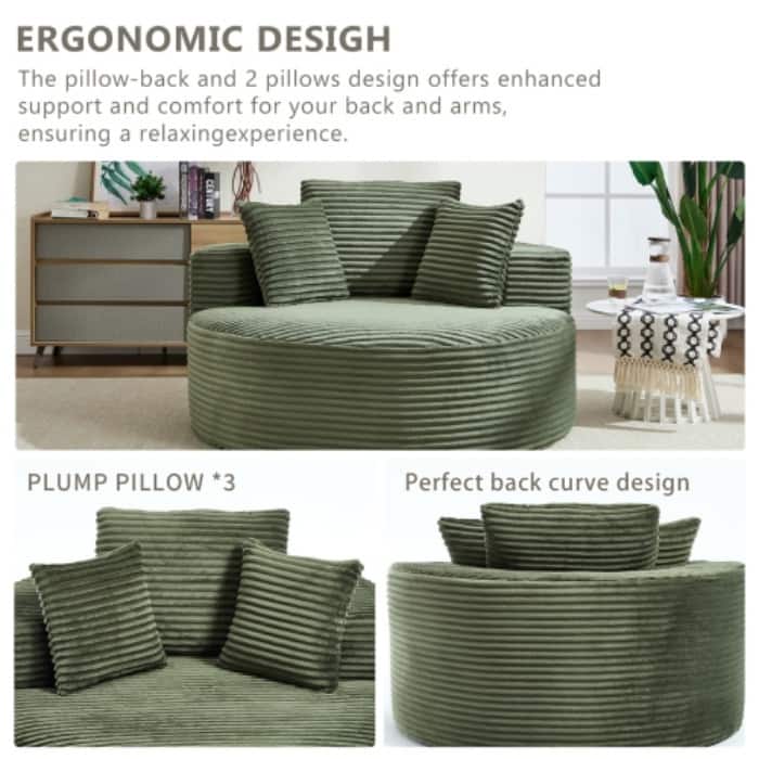 Round Memory Foam Sofa Bed, Cloud Sectional Couch with 3 Pillows for Living Room