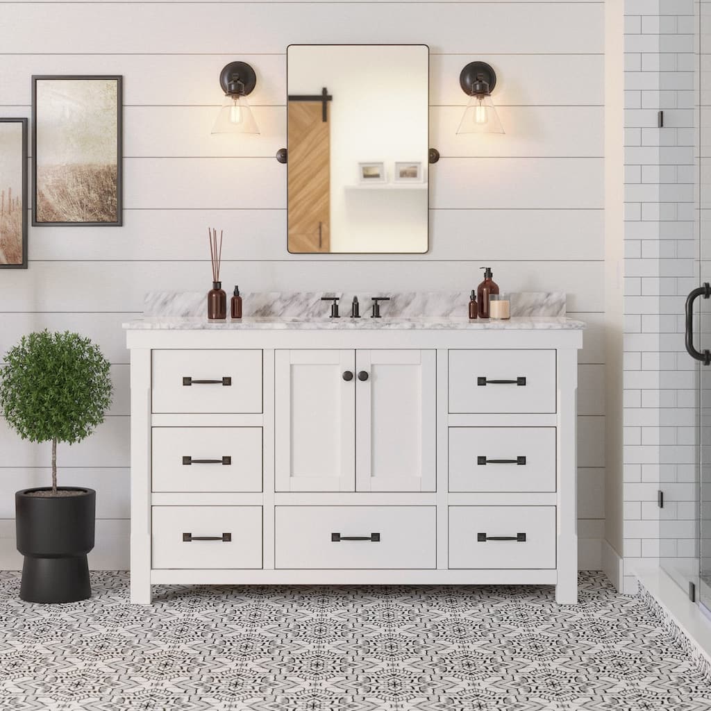 KitchenBathCollection Tuscany 60" Single Bathroom Vanity with Carrara Marble Top