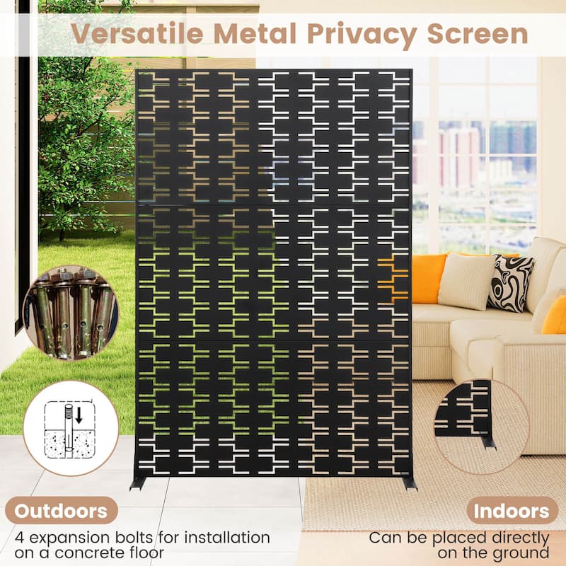 Costway 72”H x 48”W Metal Privacy Screen with Expansion Bolts & - See Details