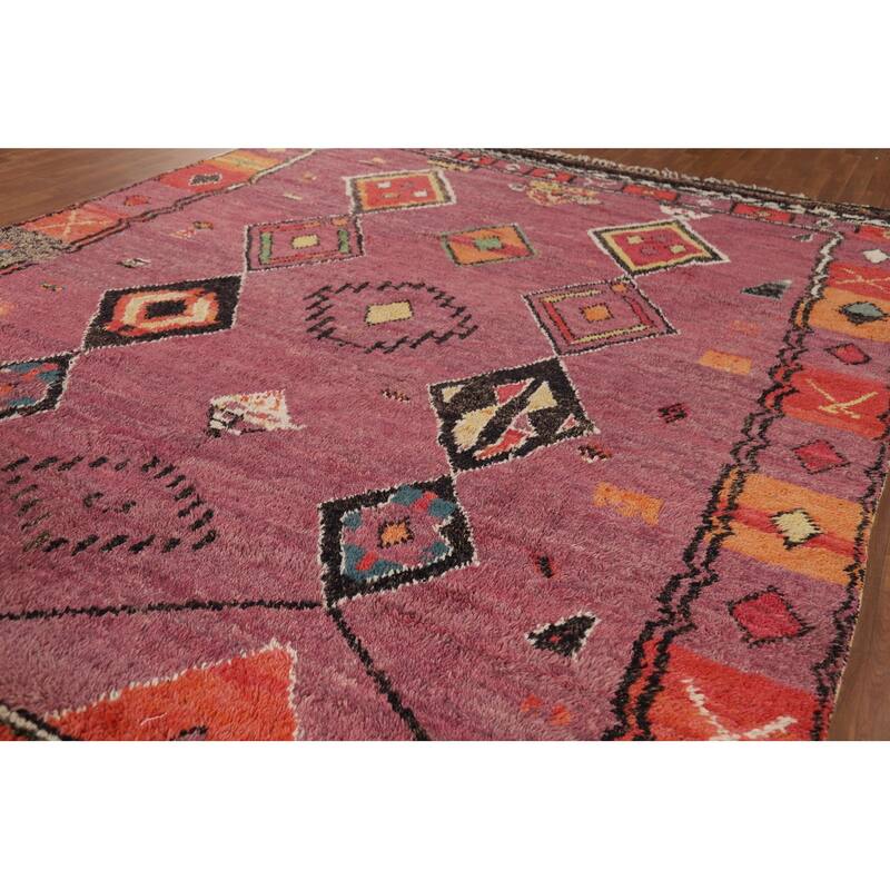 Purple Geometric Moroccan Oriental Area Rug Handmade Wool Carpet - 9'1" x 12'8"