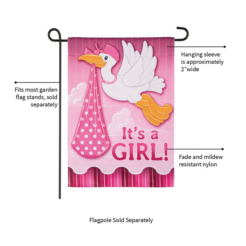 Stork with Special Delivery Suede Garden Flag, Girl
