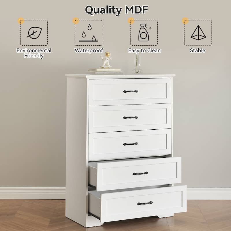 5 Drawers Dresser, Tall Chest of Drawers with Deep Drawers