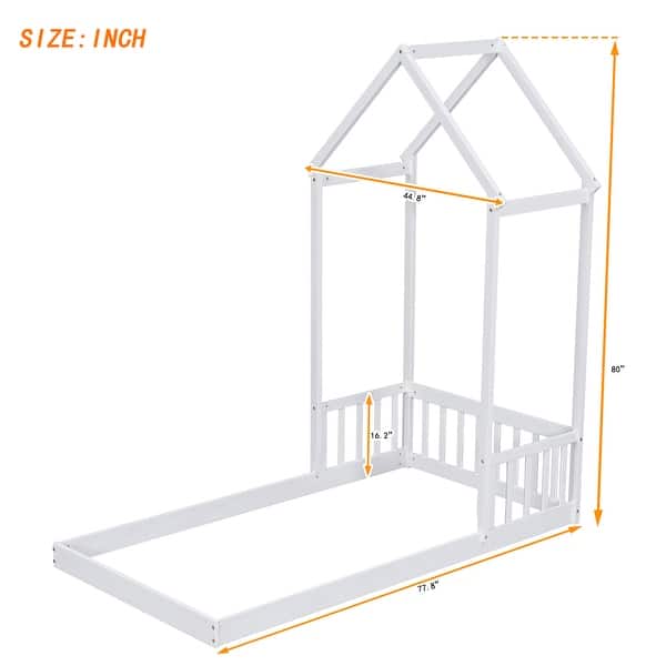 dimension image slide 1 of 3, Twin House Roof Headboard Floor Bed