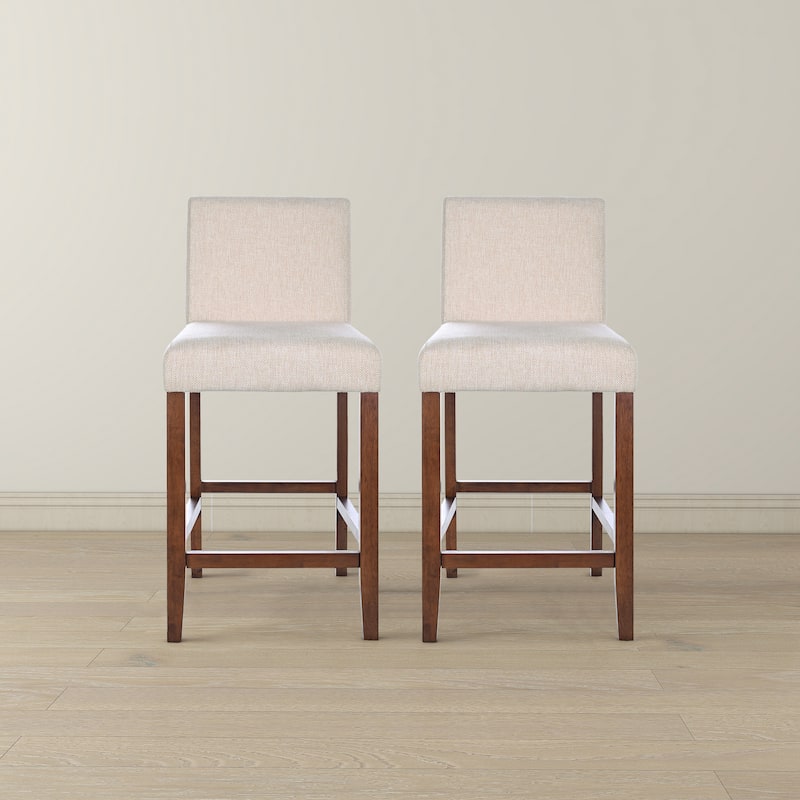 GDFStudio - Dorian Mid-Century Modern Linen Blend Upholstered Counter Chair with Solid Wood Frame, Set of 2 - 20.87"W - Beige,White