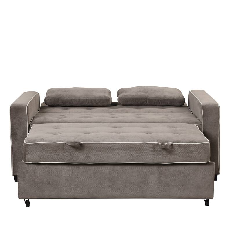 Pull Out Sleeper Bed, Sofa Bed Couch with USB Charging Port, Lounge Loveseat Sofa Daybed with Adjustable Backrest