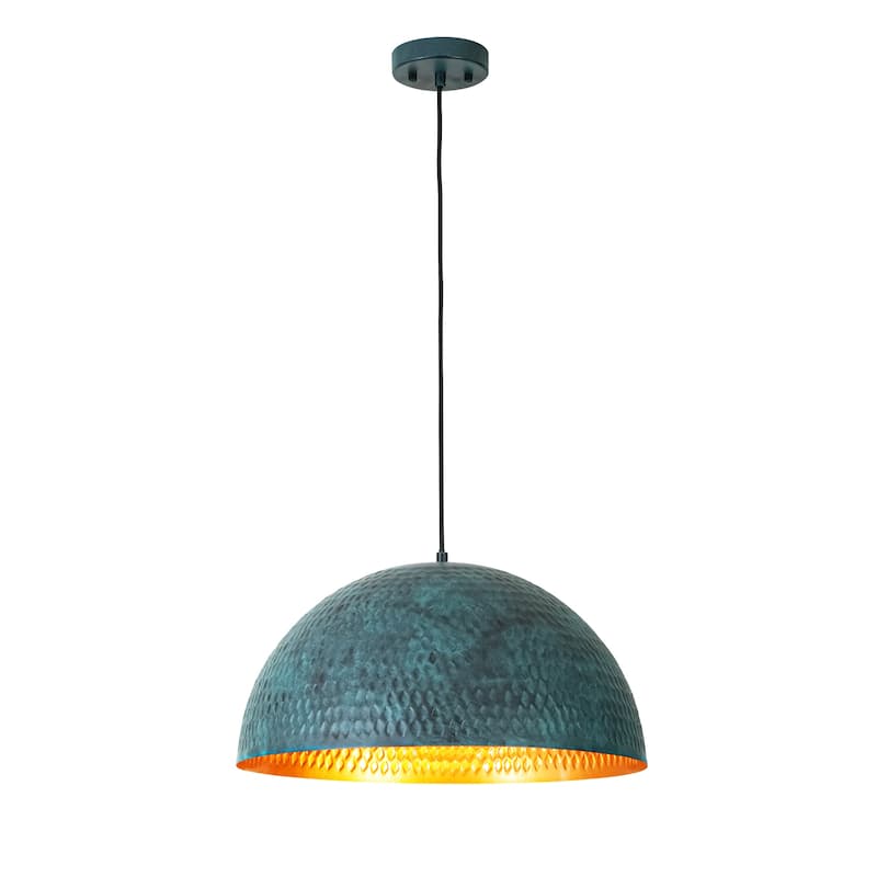 19.7" 1-Light Modern Industrial Black/Green Hand-Hammered Iron Dome Pendant Light for Dining Room - 1 Light - Green